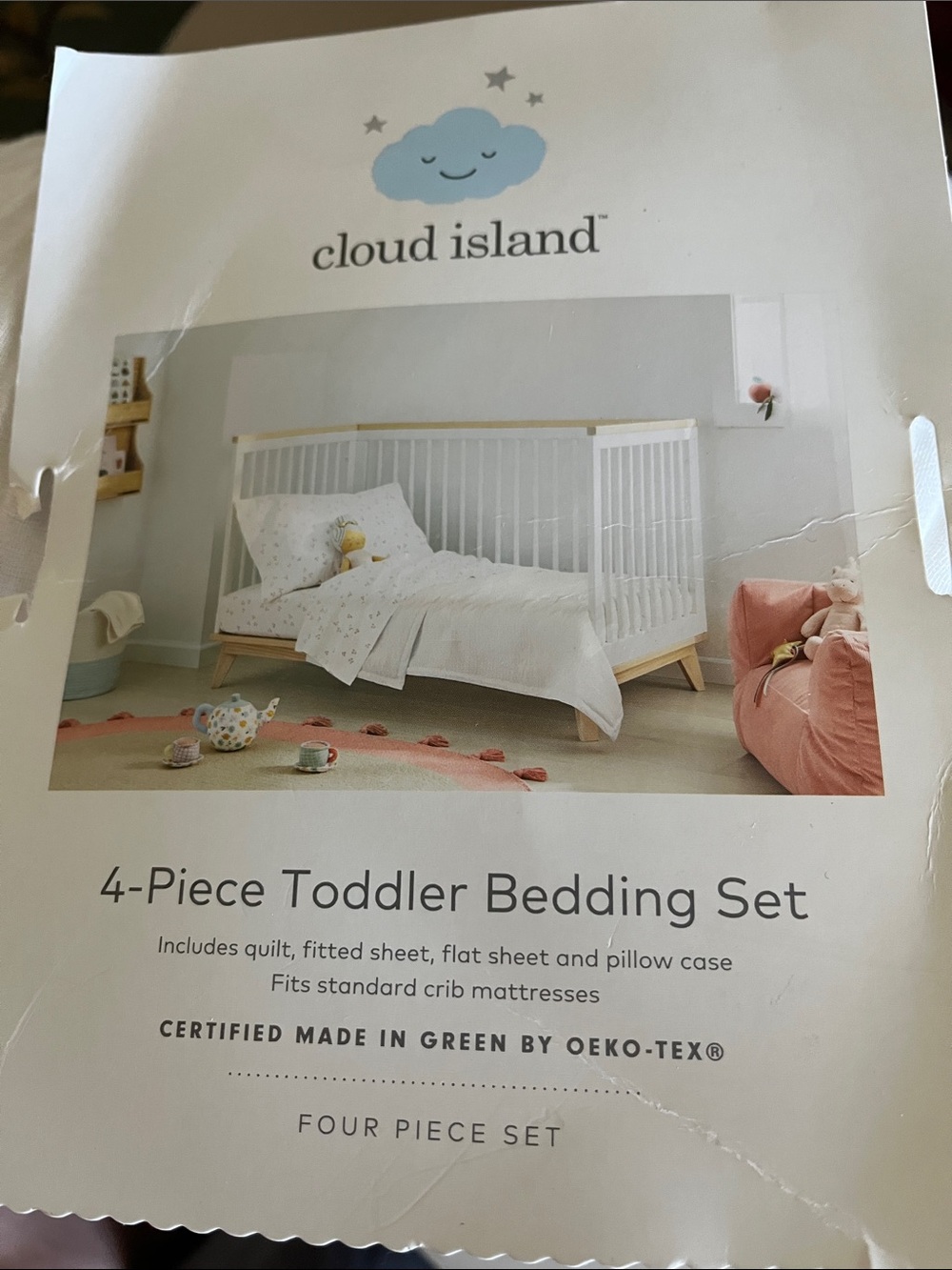 cloud island Toddler Bedding Set in White and Cream with Soft Pink Accents - Picture 6 of 10